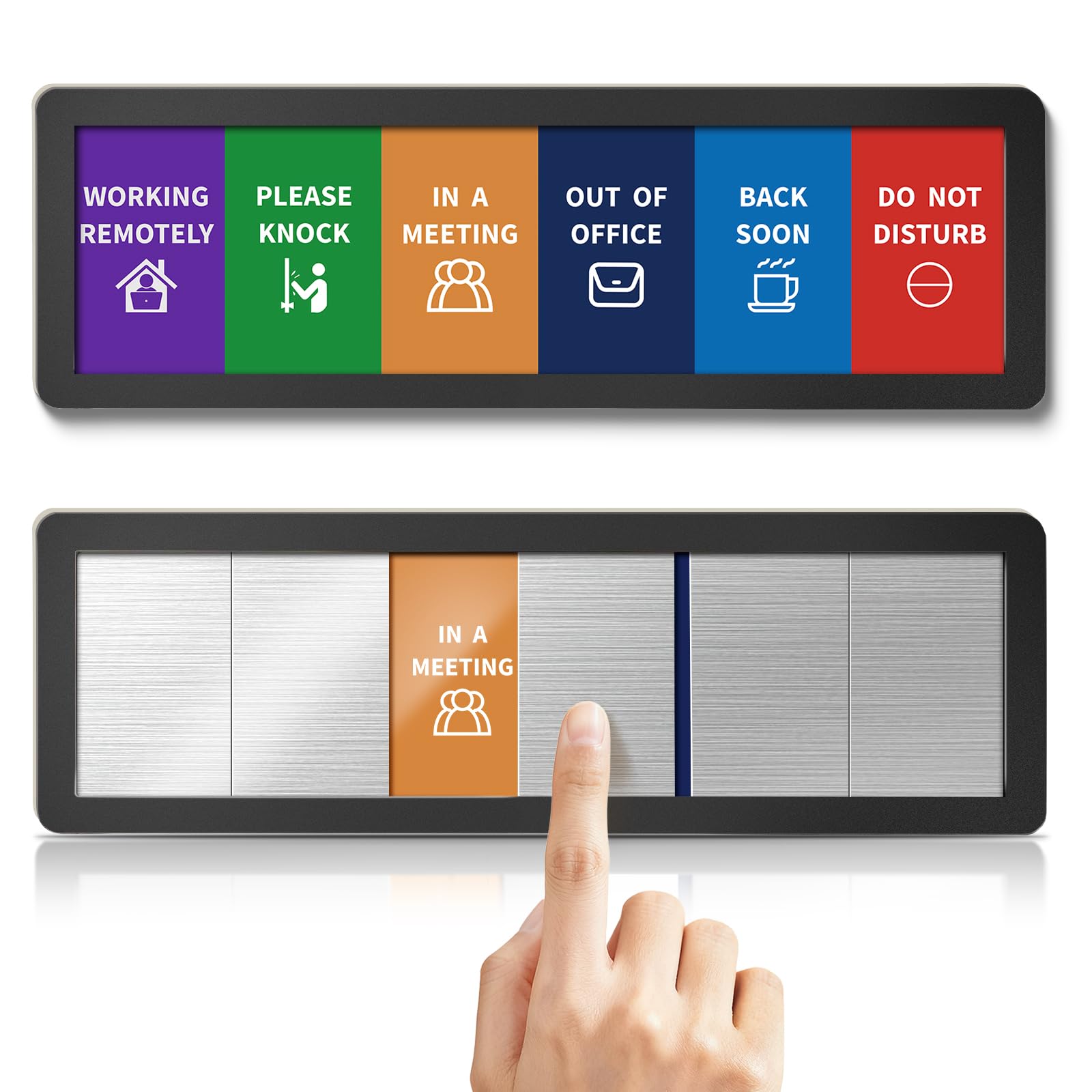 Office Door Signs-Meeting in Progress Door Sign with 6 Options, Do Not Disturb, In a Meeting, Out of Office, Please Knock, Working from Home, Back