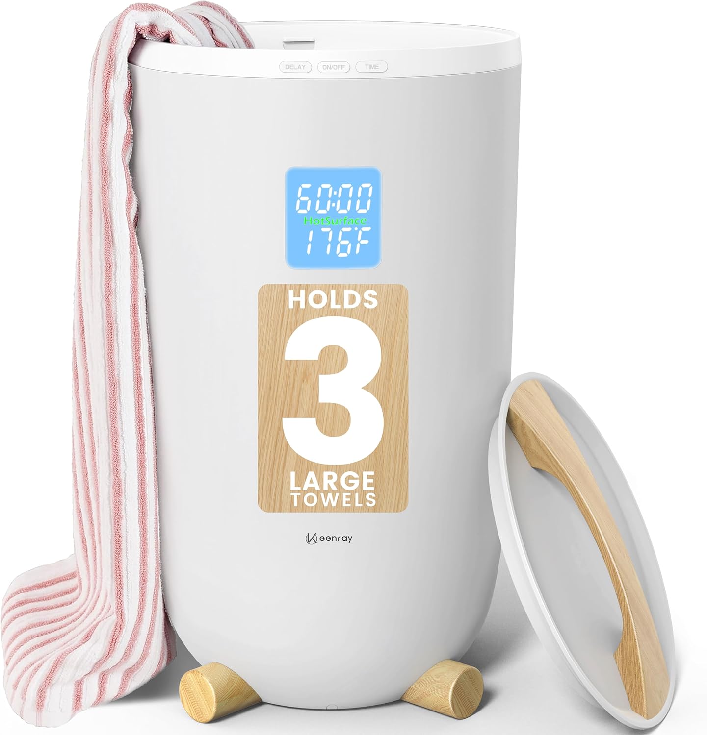 Keenray Towel Warmer for Bathroom, Luxury Towel Warmer Bucket with Timer, LED Display for Time and Temperature, Delay Time Up to 24 Hours, Child Lock, Hot Towel Heater, Gifts for Mom,Dad,Him,Her Silver Grey