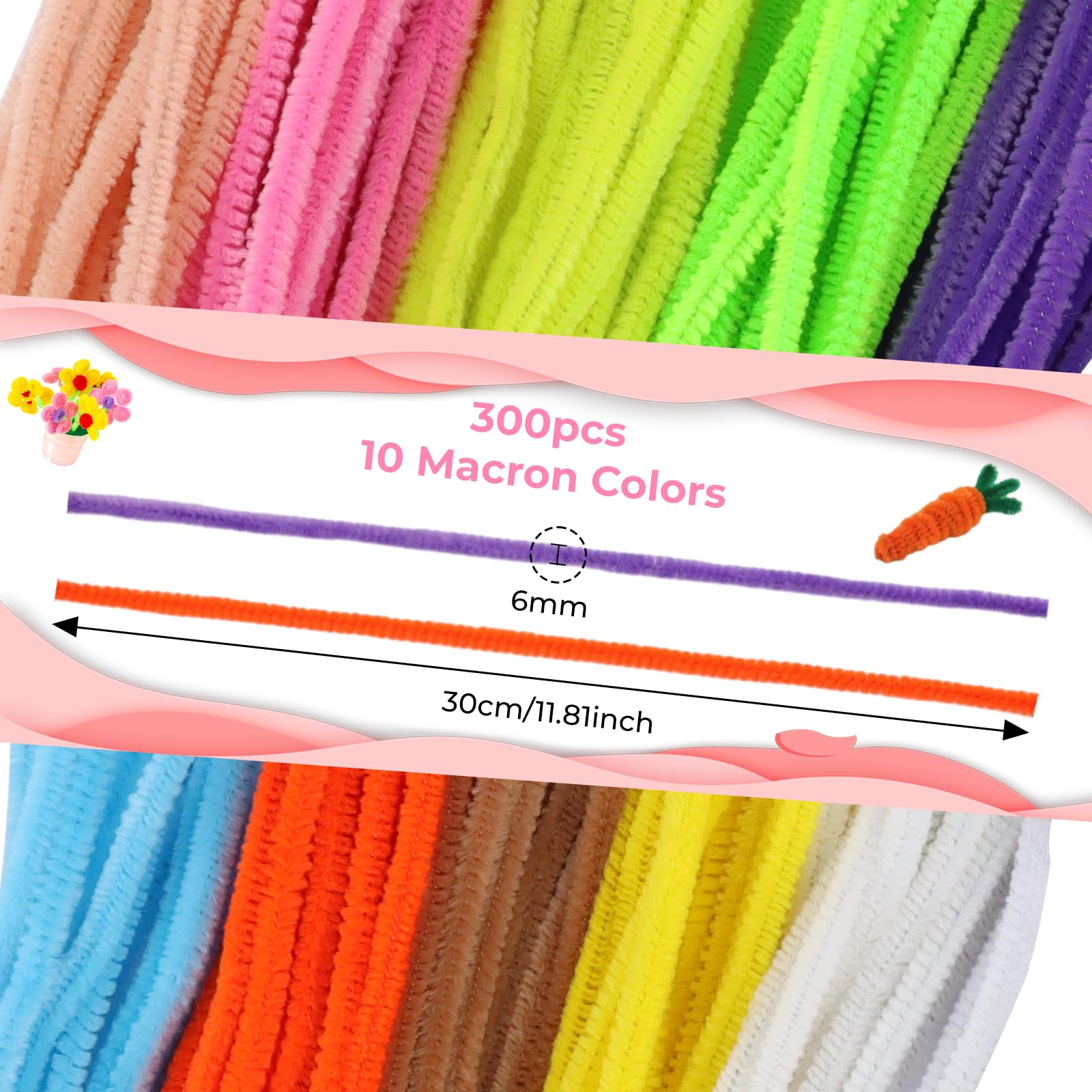 300Pcs Glitter Pipe Cleaners, Flexible Pipecleaners Craft Supplies, Stems Metallic Sparkle Pipe Cleaner - Image 2