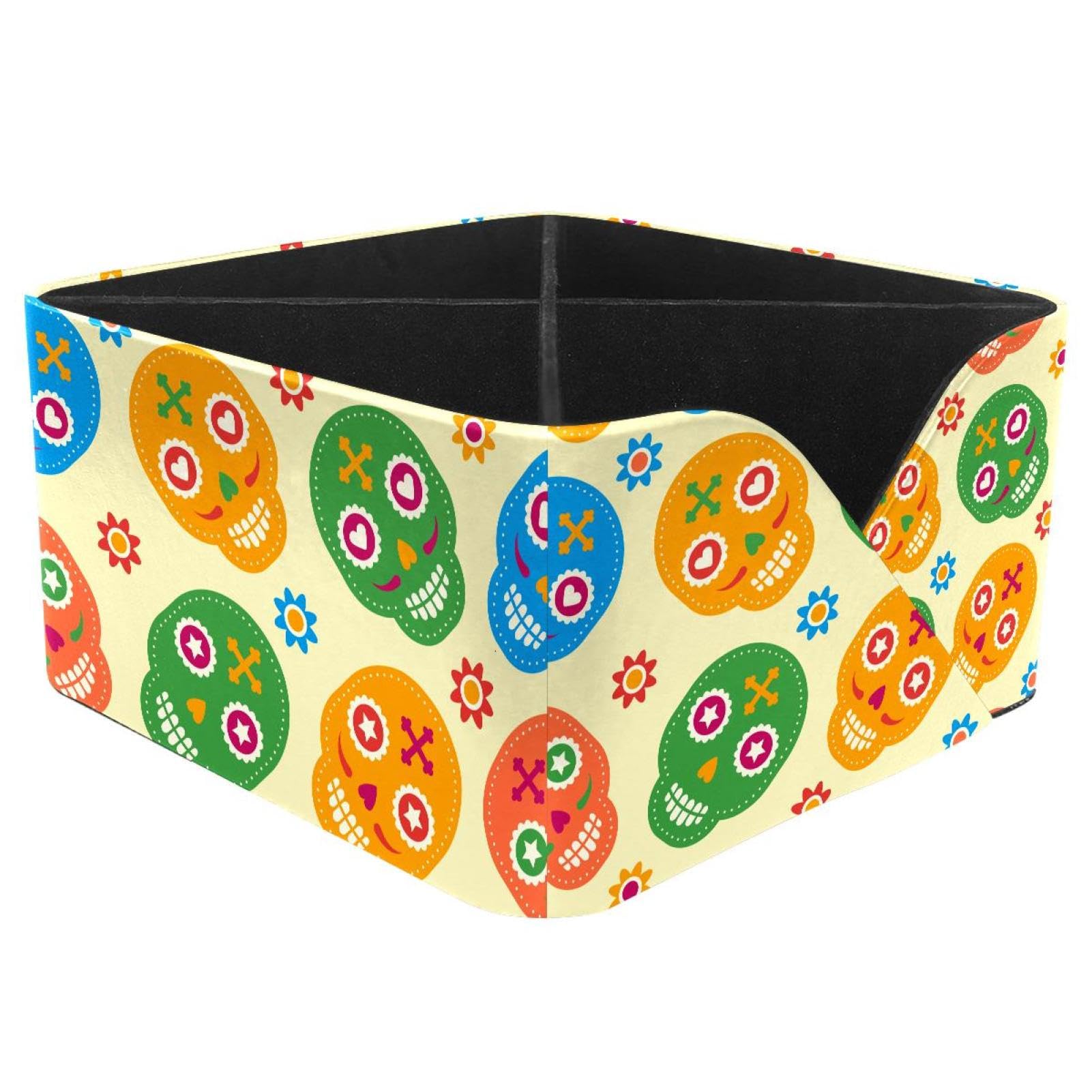 KengjuTesu Sugar Skulls Desktop Organizer Pen Holder, Rectangular Pencil Cup for Office, Study and Makeup Stations