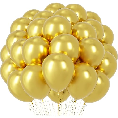 Voircoloria Metallic Gold Balloons, 66pack 12inch Chrome Gold Latex Party Balloons for Graduation, Wedding, New Year, Birthday, Baby Shower, Anniversary Party Decorations