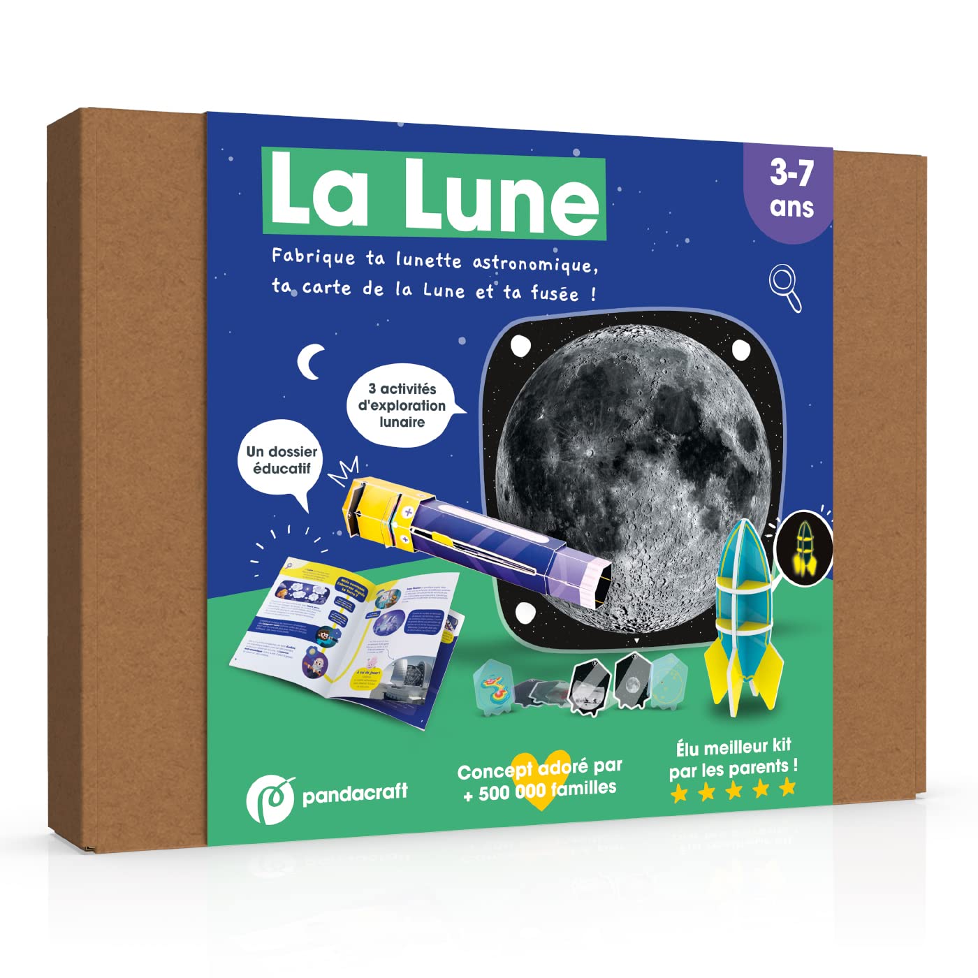 La Lune - Kit Pandacraft 3-7 ans: Fabrique ta lunette astronomique, ta carte lunaire et ta fusée