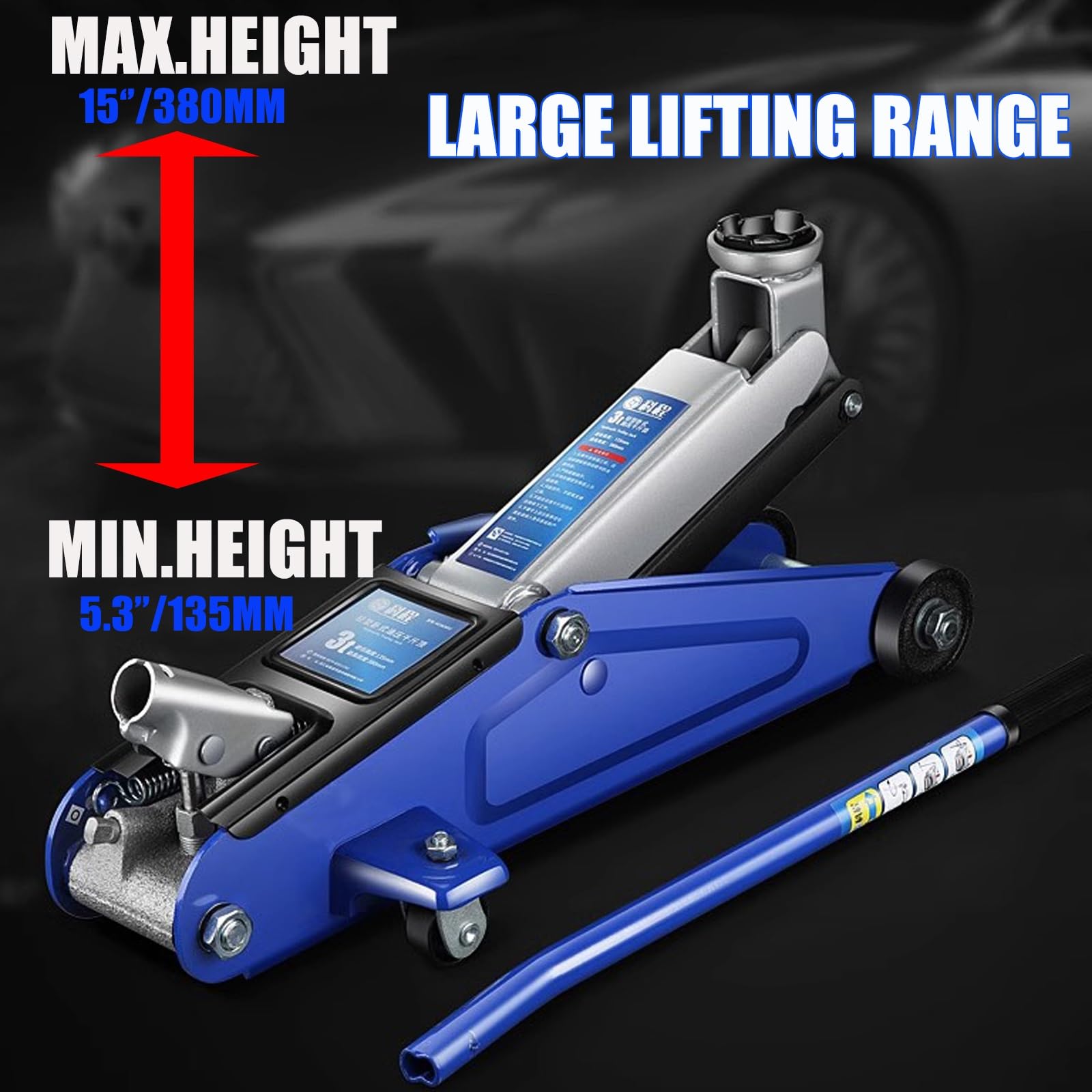Cric Idraulico A Carrello A Basso Profilo Cric Portatile for Auto in Acciaio da 3 Tonnellate con Ruote Posteriori Girevoli E Comoda Maniglia for Custodia for Camion for Manutenzione