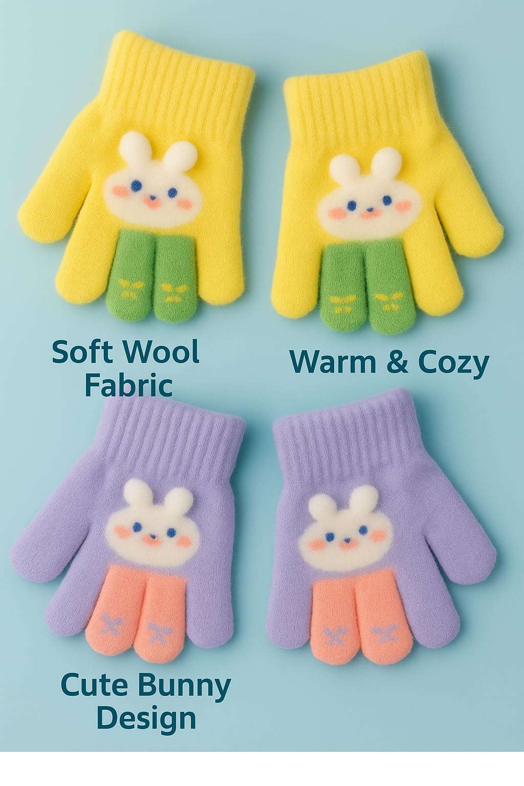 Lyonardo Winter Cold Weather Childern Girls Boys hand gloves Woolen (For age 5-10 years only) (Yellow and Light purple combo, 5-10 YEARS) - Image 4 thumbnail
