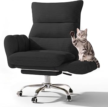 HOMRELEXA Cross Legged Office Chair, Cloud Desk Chair with Flip-Up Arm Rests, Foot Rest, Wide Seat, Comfy Executive Ergonomic Computer Gaming Chair, Black