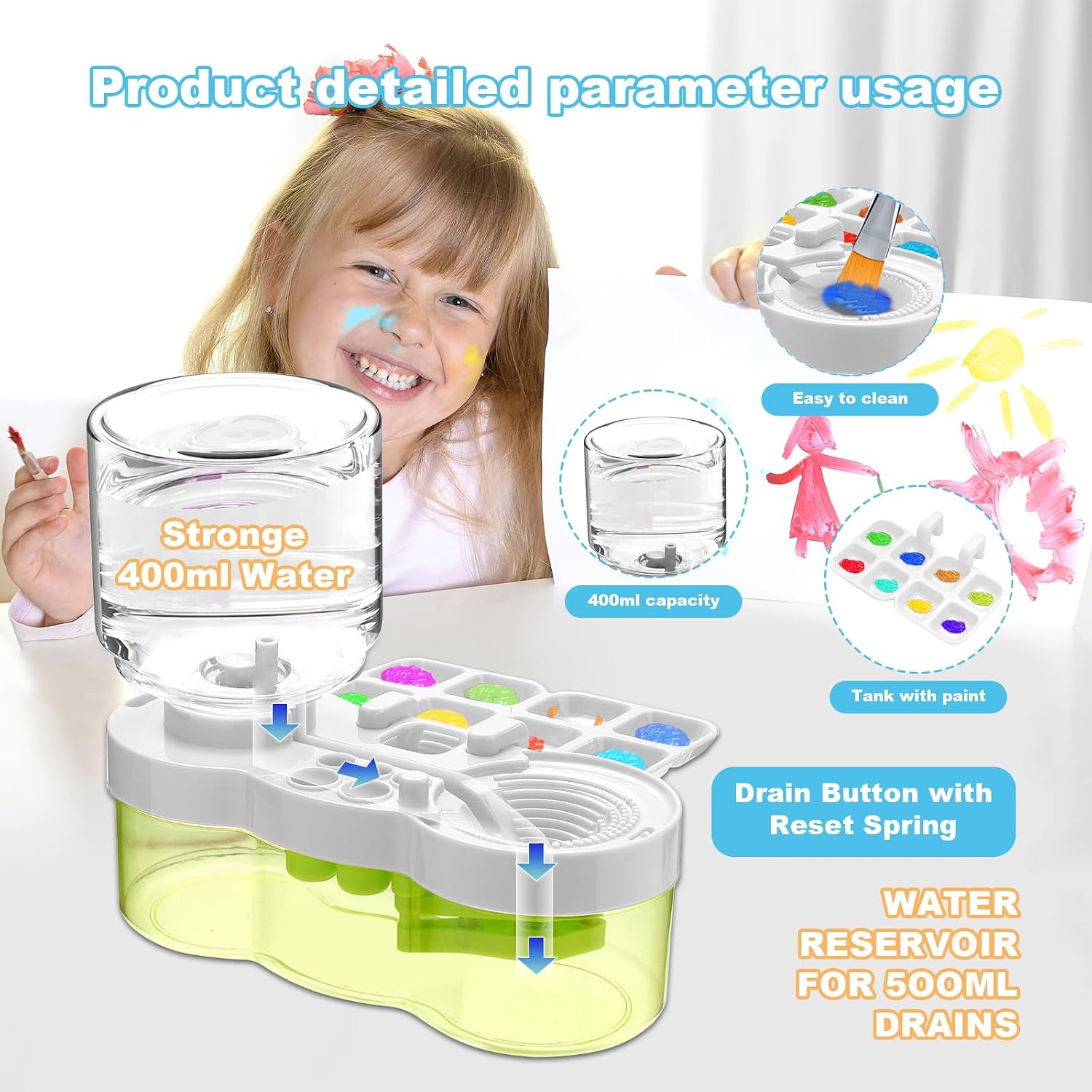Paint Brush Cleaner, Upgraded Water Cycle Watercolor Rinser Dispenser with Holder and Palette, Washing My Brushes, Cleaning System for Acrylic,Watercolor,Painting Art Supplies for Adults Students