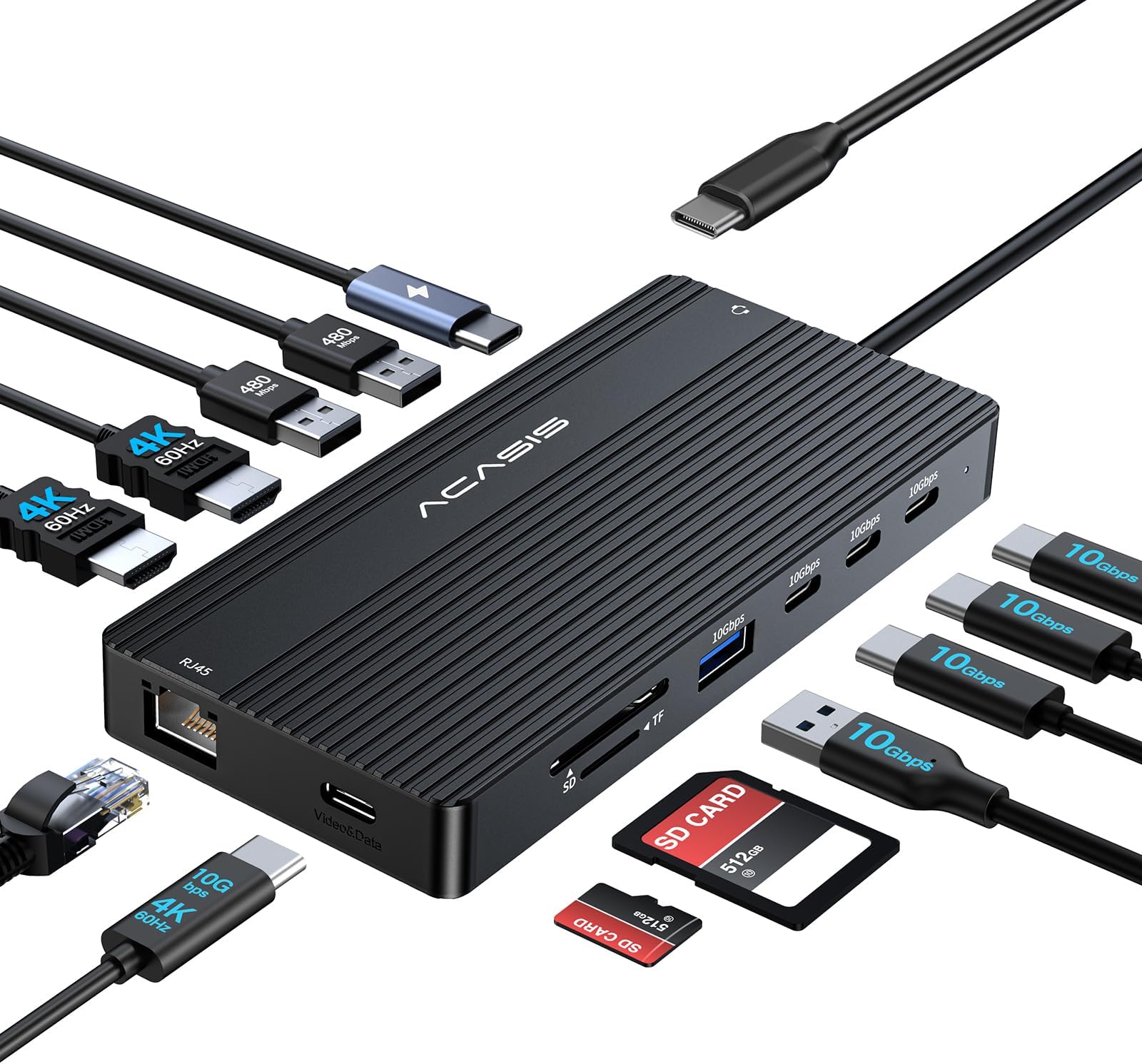 ACASISUSB C Docking Station Dual Monitor,14 in 1 USB C Hub,laptop docking stations Dual Monitor with 2*4KHDMI+5 *10Gbps USB+PD 100W+Ethernet+SD/TF +3.5mm Audio laptop dock for Dell/HP/Lenovo/ThinkPadCarbonfree Certified
