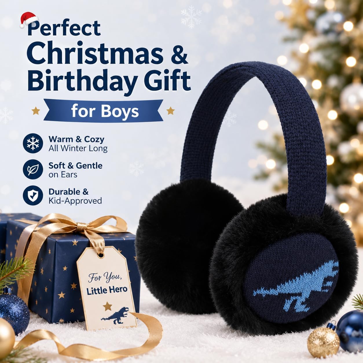 Toddler Kids Knit Dinosaur Earmuffs Soft Plush Comfortable Winter Outdoor Ear Warmers for Boys Girls