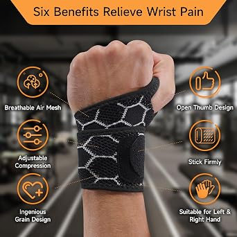 Sport Slim Wrist Wrap - Wrist Brace for Carpal Tunnel Relief, Neoprene-Free Compression Wrist Support for Workout, Adjustable Wrist Guards Fit Right Left Hand(Black, 2 Pack)