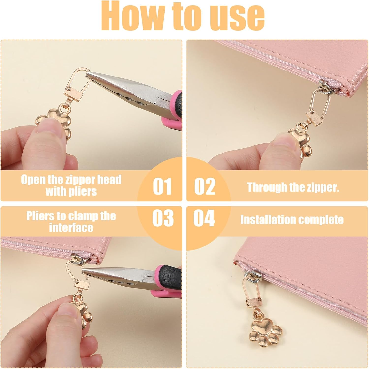 Elegaperma 30pcs Zipper Pulls Charms, Dog Paw Zipper Pull Charms, Metal Decorative Zippers Charm Replacement for Luggage Backpacks Purses Jackets Handbags Keychain DIY Crafts Jewellery Making