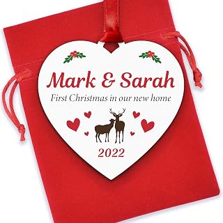 Personalised 1st Christmas In Our New Home Bauble - First Xmas Decoration For New House - Wooden Heart New Home Christmas Tree Ornament - Housewarming Gifts - New Home Gifts for Friend Couple