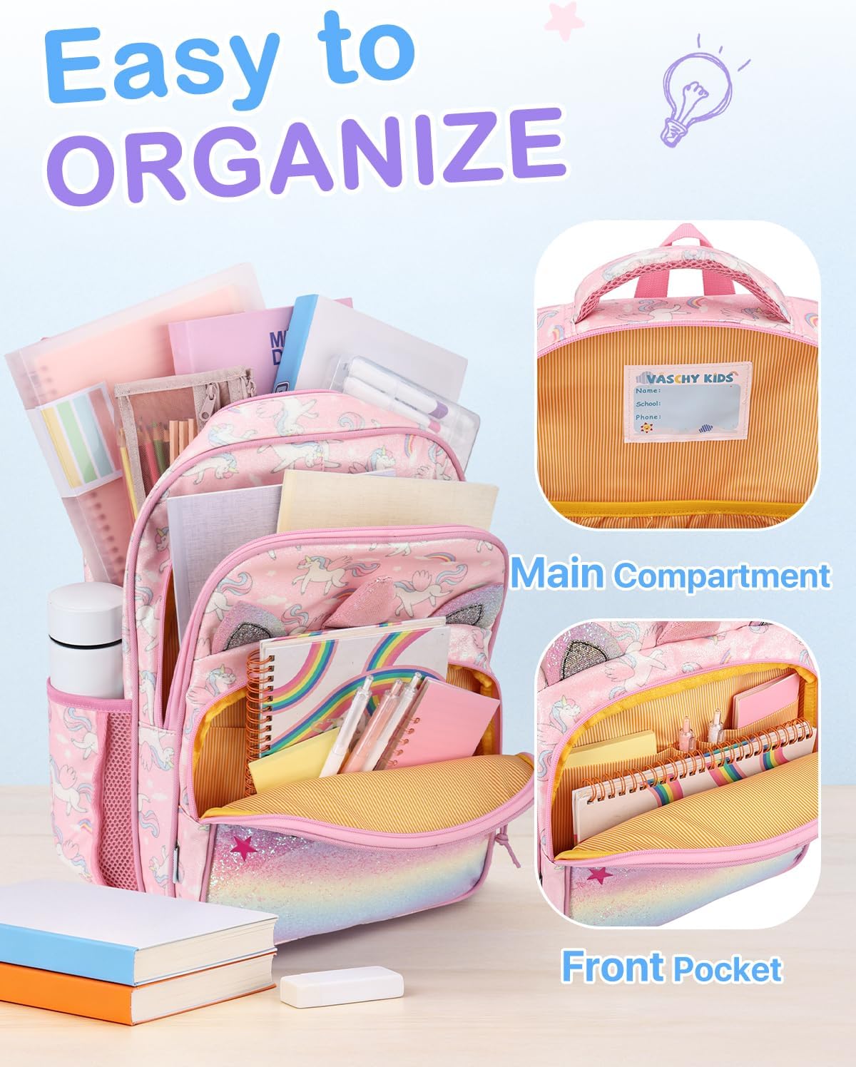 VASCHY Kids backpacks, 16in Water Resistant Boys Girls Backpack for Preschool/Primary/Elementary School Bookbag