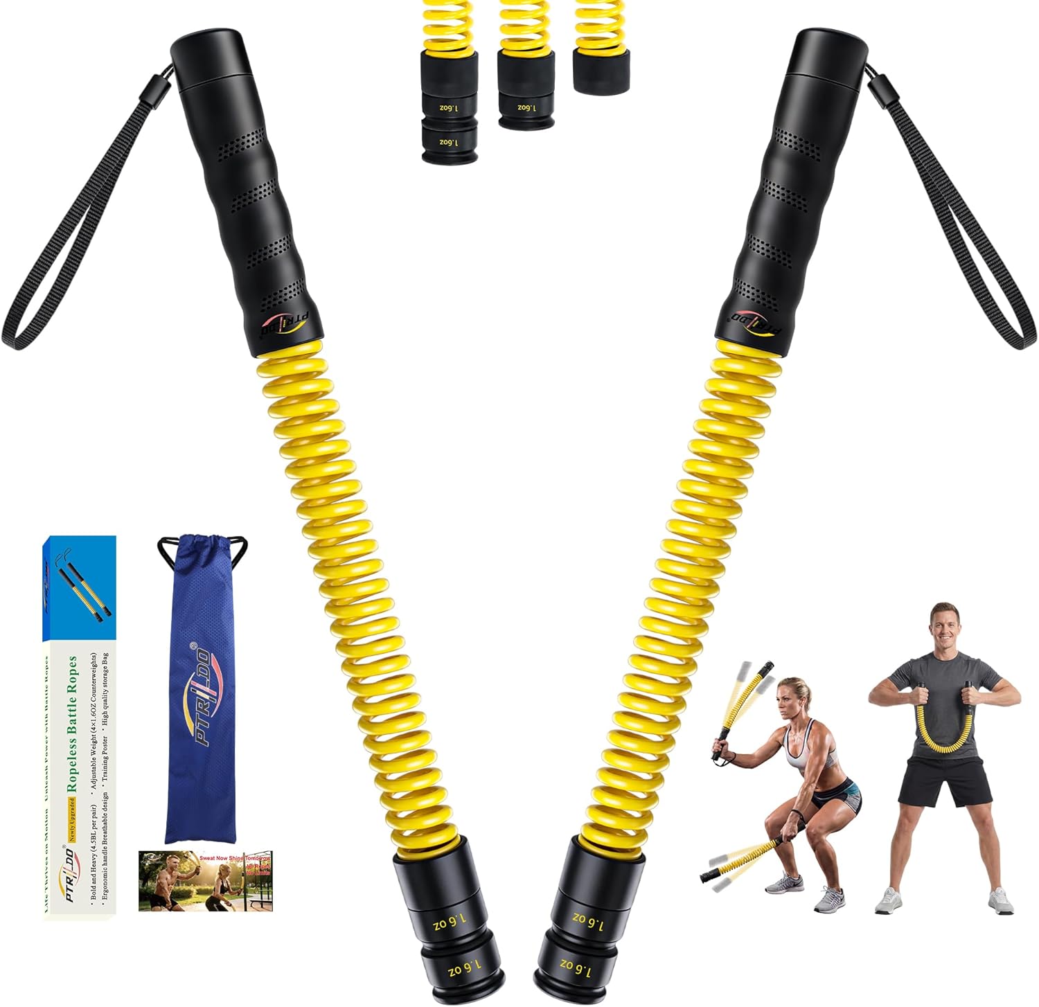 Weighted Cordless Battle Ropes for Home Gym & Apartment with 3 Adjustable Resistance Levels-Ropeless Battle Ropes for Strength Training,HIIT,Full Body Exercise Includes Workout Guide & Storage Bag