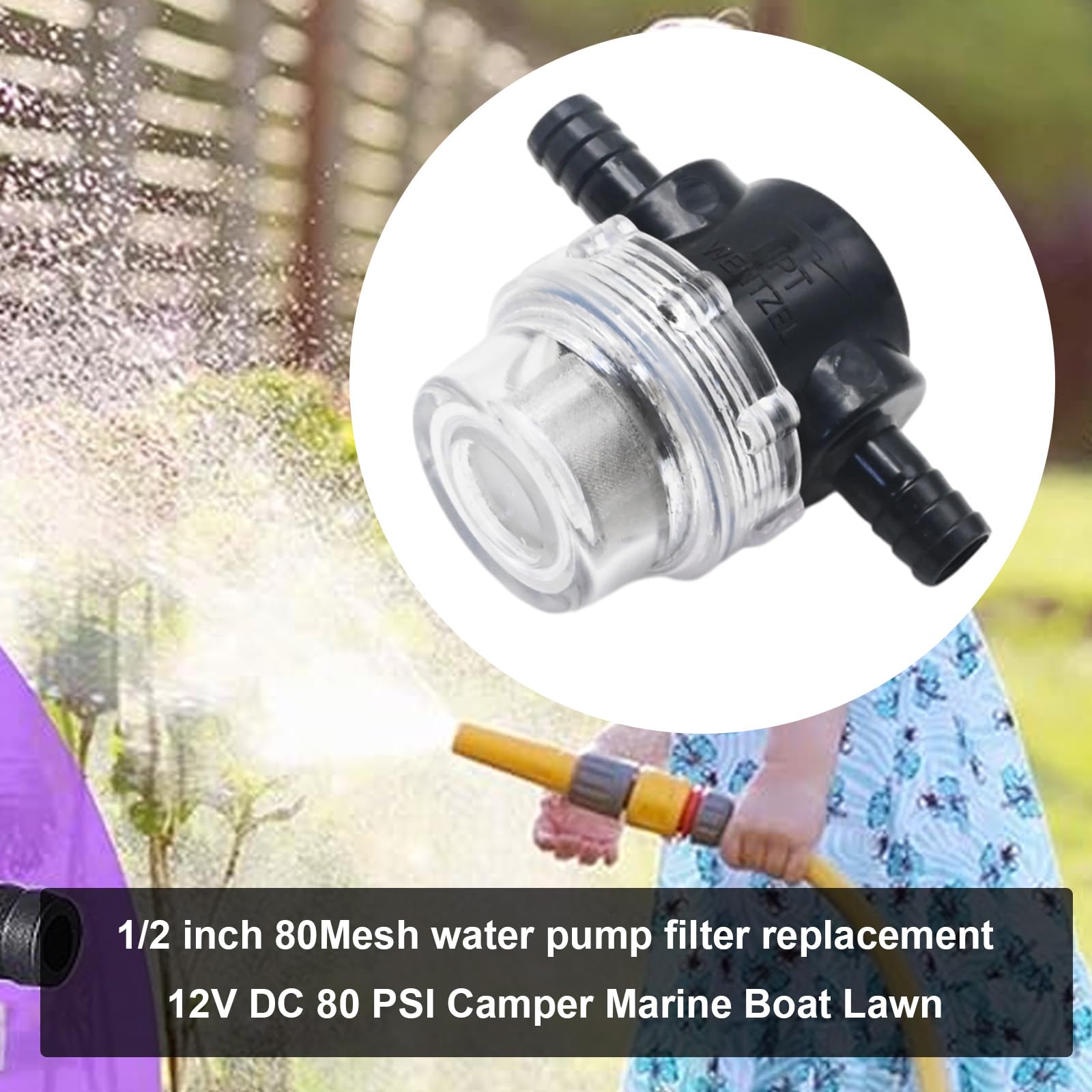 Hoypeyfiy 1/2 Inches Water Pump Strainer 2PCS for 12V DC 80 PSI Camper Marine Boat Lawn, 80 Mesh Filter — Amazon image 3