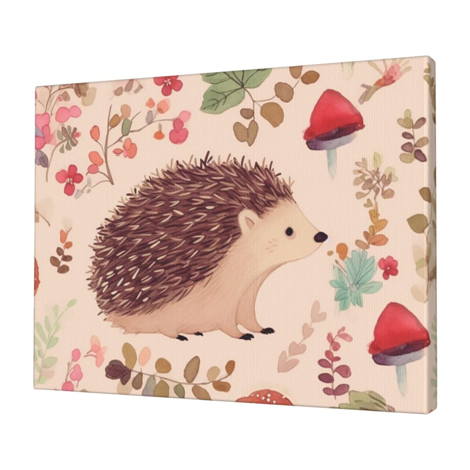KLOPH Lovely Hedgehog Canvas Wall Art for Living Room 12"x16" Modern Artwork Painting for Bathroom Hanging Canvas Prints Aesthetic Wallart for Bedroom Kitchen Office Wall Decor