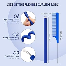 Syhood 30 Pcs 7\'\' Flexible Curling Rods Twist Foam Hair Rollers Soft Foam No Heat Hair Rods Rollers and 1 Steel Pintail Comb Rat Tail Comb for Women Long Short Hair(Navy Blue,7 x 0.3 Inch)