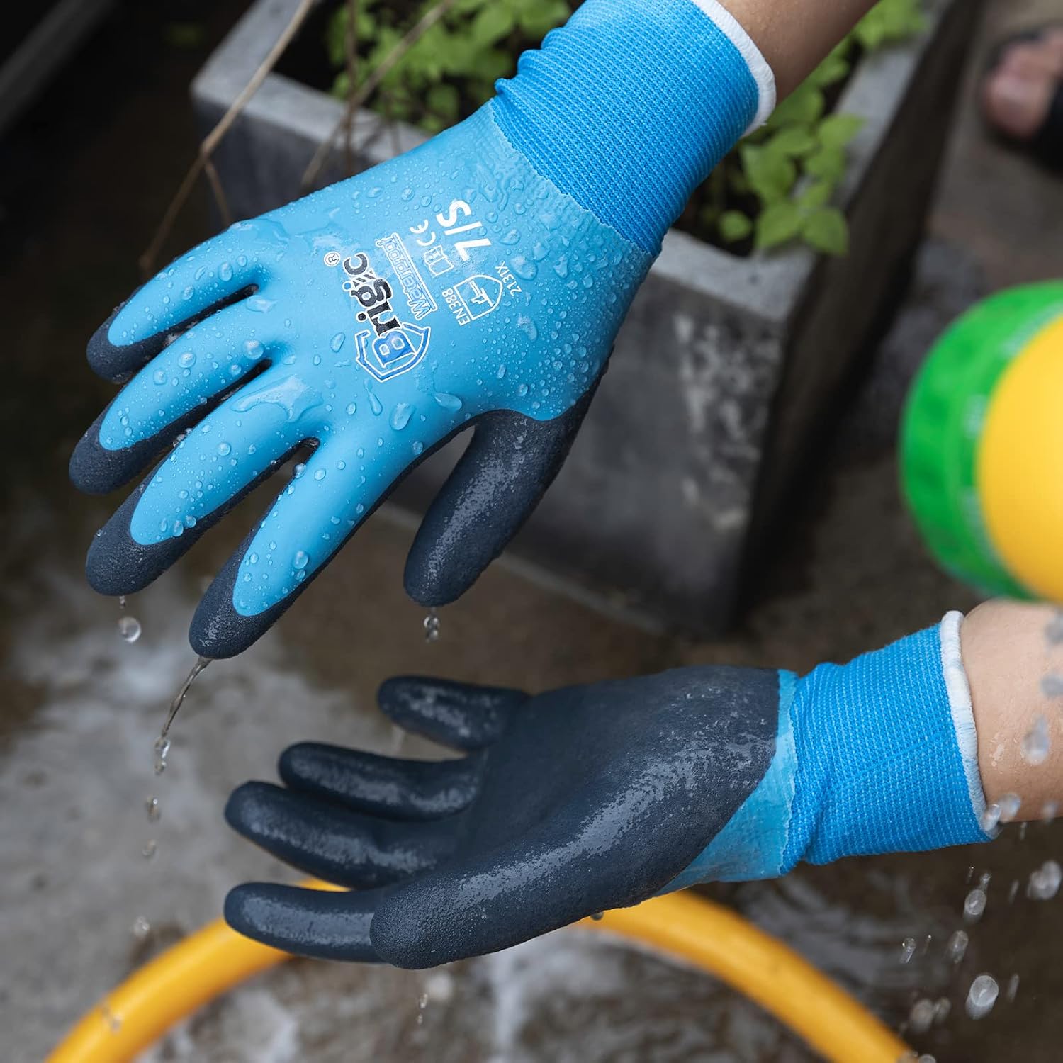 Waterproof Gloves-Flexible & Great Grip, Waterproof Work Glove with Double Coated Latex, Gardening Gloves for cleaning
