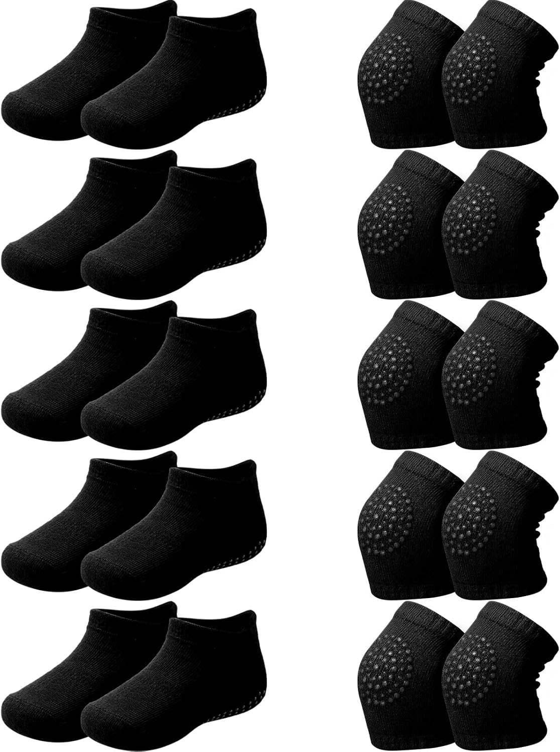 10 Pairs Baby Crawling Anti Slip Knee Pads and Anti Slip Baby Socks Set Unisex Toddler Knee Protectors Non Slip Ankle Socks