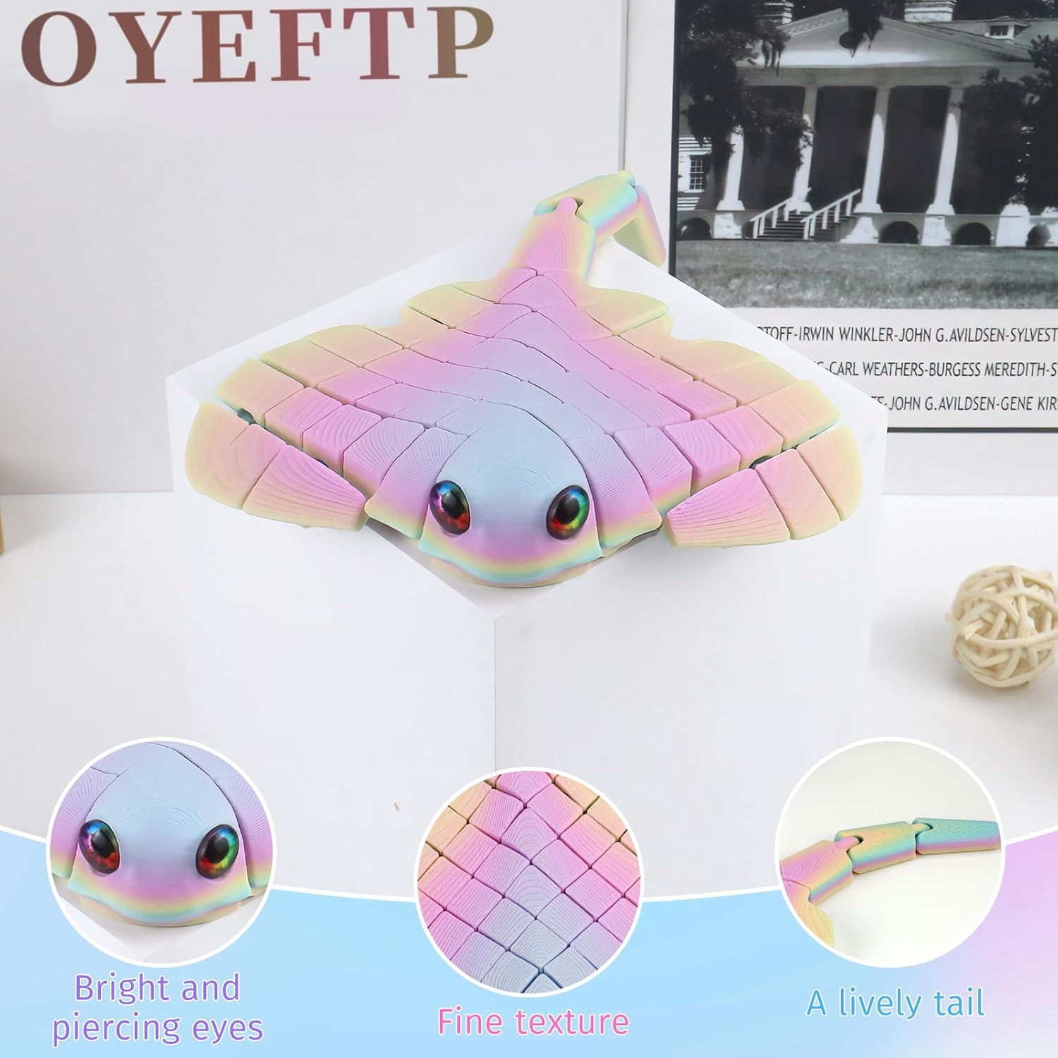 Manta Ray Fidget Toy, 3D Printed Toy Articulated Sea Animal Fidget Toys - Mantaray Multicolor PLA Flexible Fish Sensory Toy for Teens & Adults, Desk Toys for Stress Relief, Easter Basket Stuffers