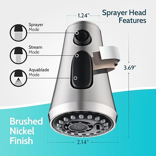 Miniatura 6 de Kicimpro Piezas de repuesto de cabezal de grifo de cocina antioxidantes, 3 funciones de repuesto de cabezal de rociador de grifo de cocina para