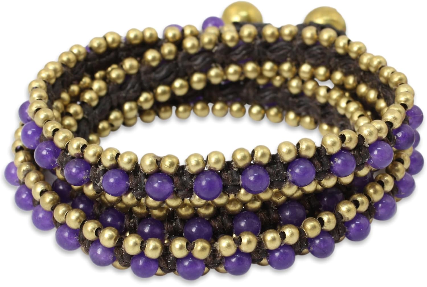 NOVICA Artisan Handknotted Quartz Wrap Bracelet Thai Purple with Brass Beads Beaded Thailand Birthstone [20.75 in min L x 21.75 in max L x 0.4 in W] ' Violet Happiness'
