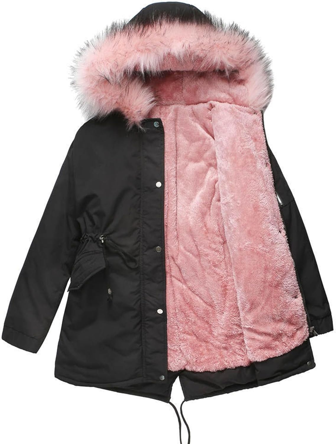 JEKE-DG Women's Winter Cotton Thicken Parka Jacket Fashion Long Sleeve Anorak Jacket Mid-Length Militray Warm Outerwear