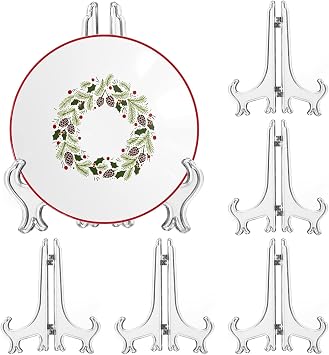 LonlyEagle 6 Pack 8 Inch Clear Plastic Easels or Stand/Plate Holders to Display Pictures or Other Items at Weddings, Plate Stands for Home Decoration, Birthdays, Tables