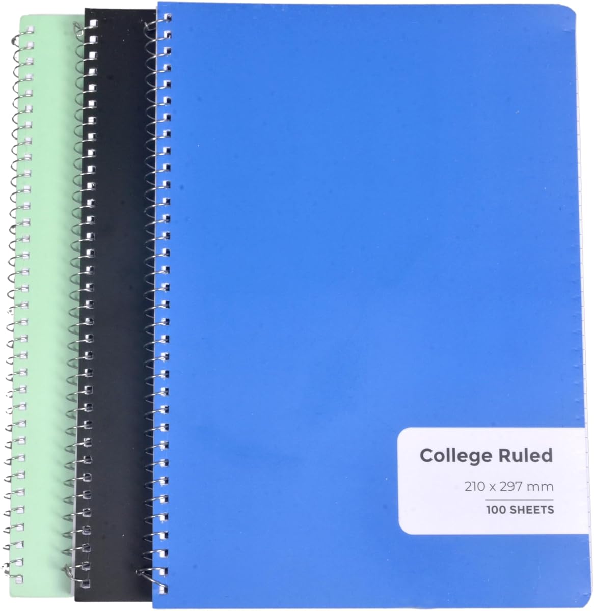 Premium Spiral Notebooks 3-Pack, 1-Subject, College Ruled, 100 Sheets Each (200 Pages), 8.27 x 11.69 in, No-Snag Coil, Coated Covers, Assorted Colors – School Supplies,College & Office Note-Taking