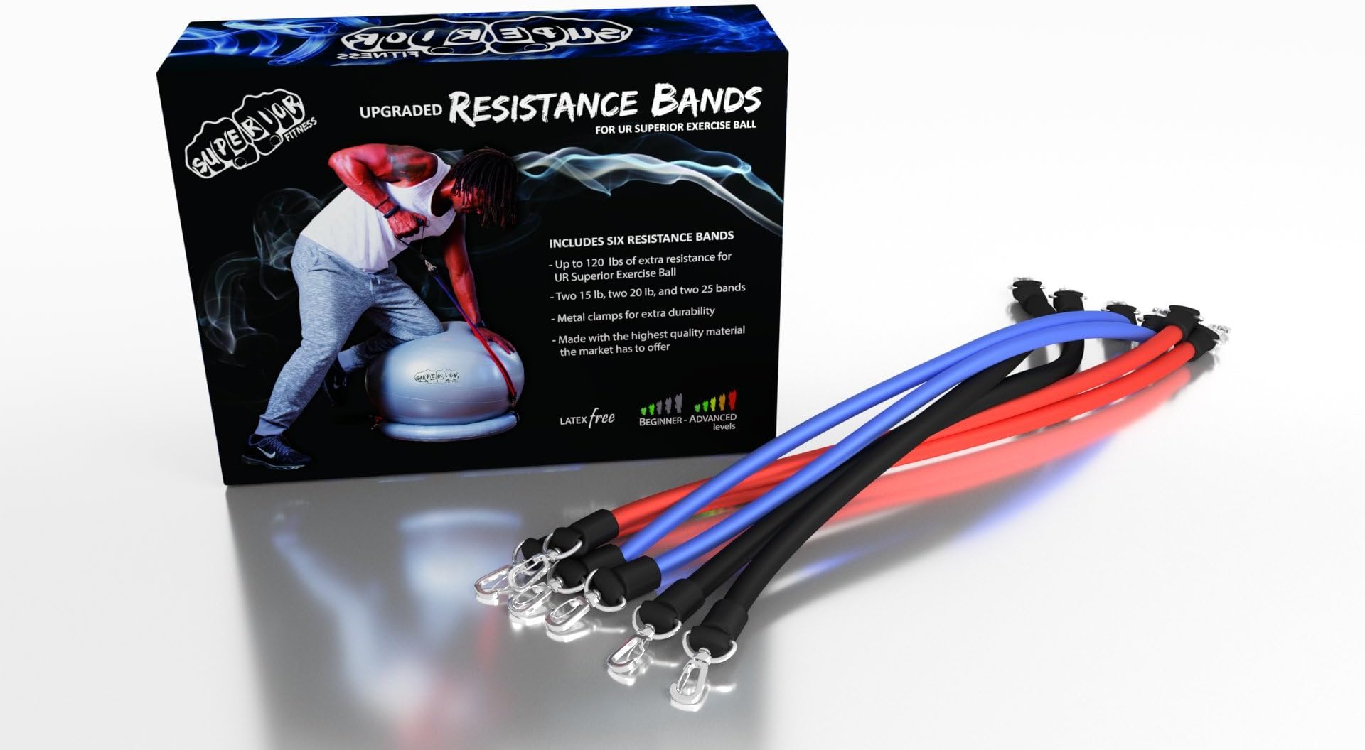 Superior Fitness Upgraded Workout Resistance Bands for Your 600 Lb Anti Burst Exercise Ball