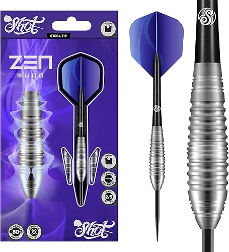 Dardos de tiro con punta de metal Zen Budo (0.81 oz/ 0.85 oz/ 0.92 oz) 80% tungsteno centro equilibrado forma de bombardero perfecto para