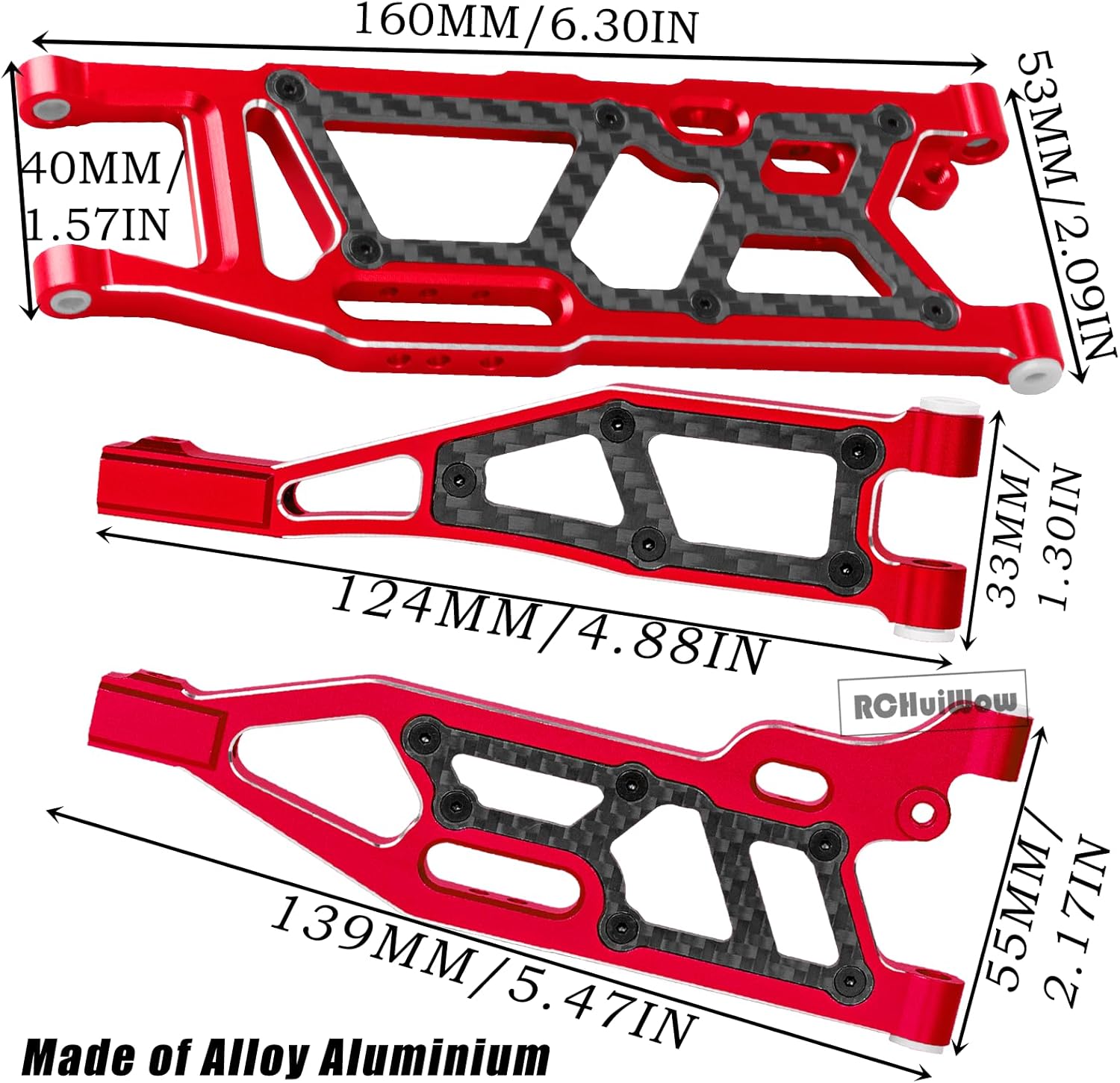 RC Suspension Arms Upgrades Part for 1/8 Kraton (V4&V5)/Outcast/Notorious/Talion 6S BLX,1/7 Big Rock 6S BLX,Alloy Aluminium Front & Rear A Arms w/Pivot Balls,6pcs,Red