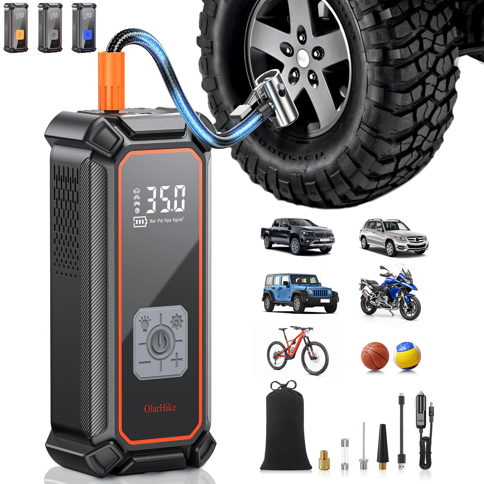 OlarHike Cordless Tire Inflator Portable Air Compressor-Dual Mode Inflation,12V Auto Air Pump for Car Tires, Bicycle, Bike, Motorcycle, Smart Electric Pump with LED Light & Digital Pressure Gauge