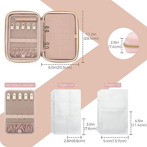 Miniatura 5 de ProCase Estuche organizador de joyas de viaje grande, carpeta de anillos con bolsillos transparentes para presentación, bolsa con cremallera para