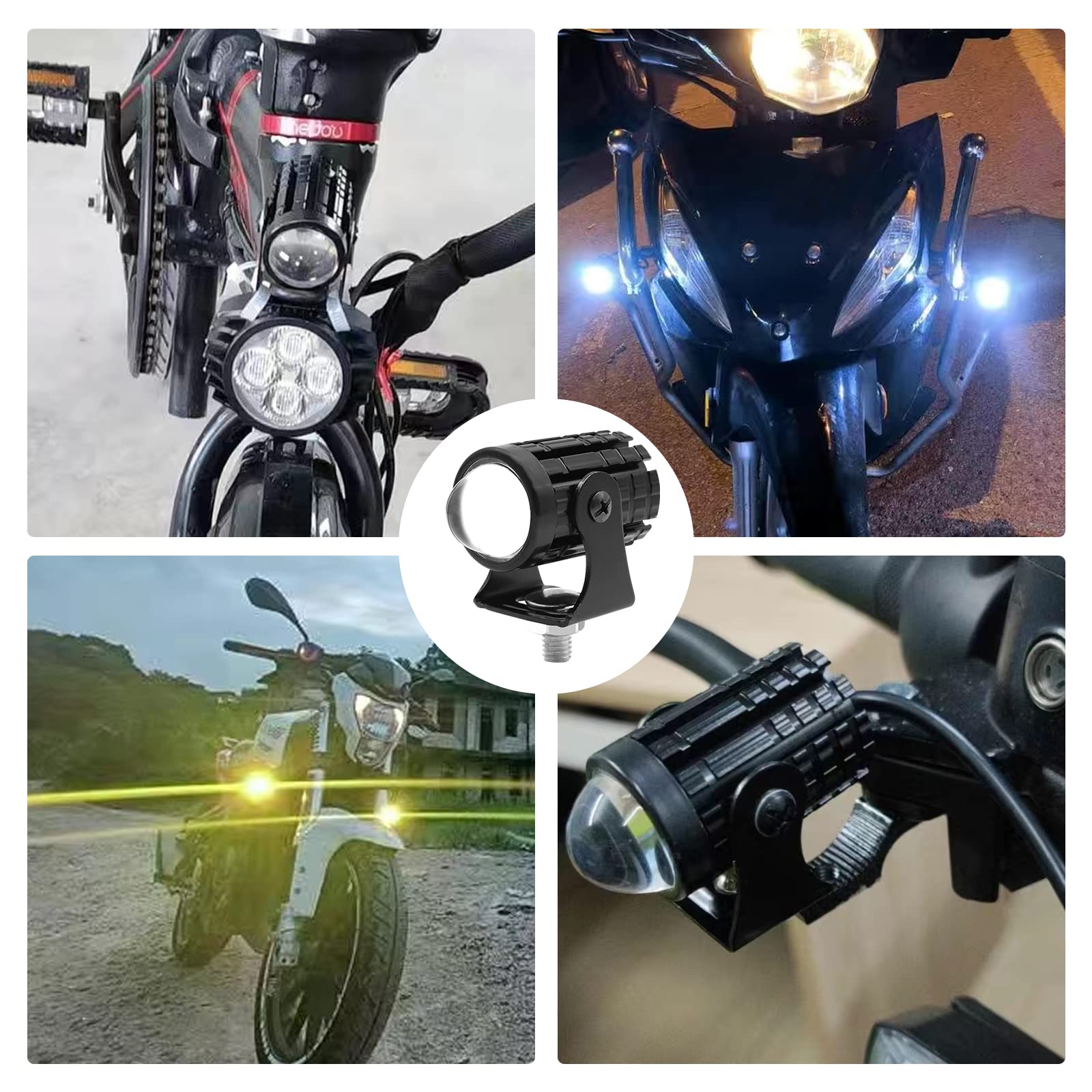 2 x luci di guida per moto con interruttore on/off, mini fari LED fendinebbia 12 W faretto, luci ausiliarie a doppio colore, 6000 K, bianco, 3000 K, giallo, per bici, ATV, UTV, camion, SUV