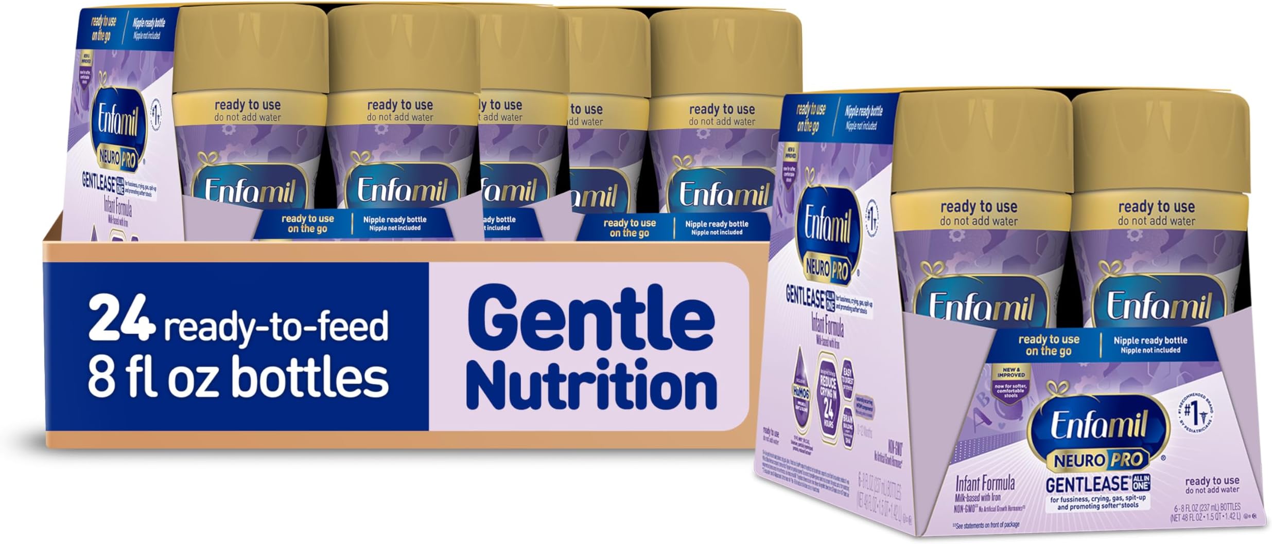 Enfamil NeuroPro Gentlease Ready-to-Feed with Smaller Proteins for Easy Digestion,Brain Supporting DHA, HuMO6* Blend, Baby Formula for easing Fussiness, Gas, Spit-up in 24hrs, 8 Fl Oz (6 ct), 4 Pack