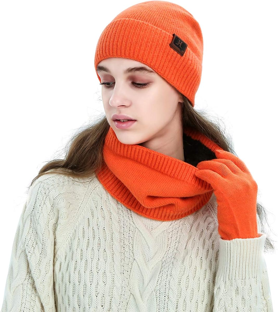 Men Women Knitted Beanie Hat Tube Scarf