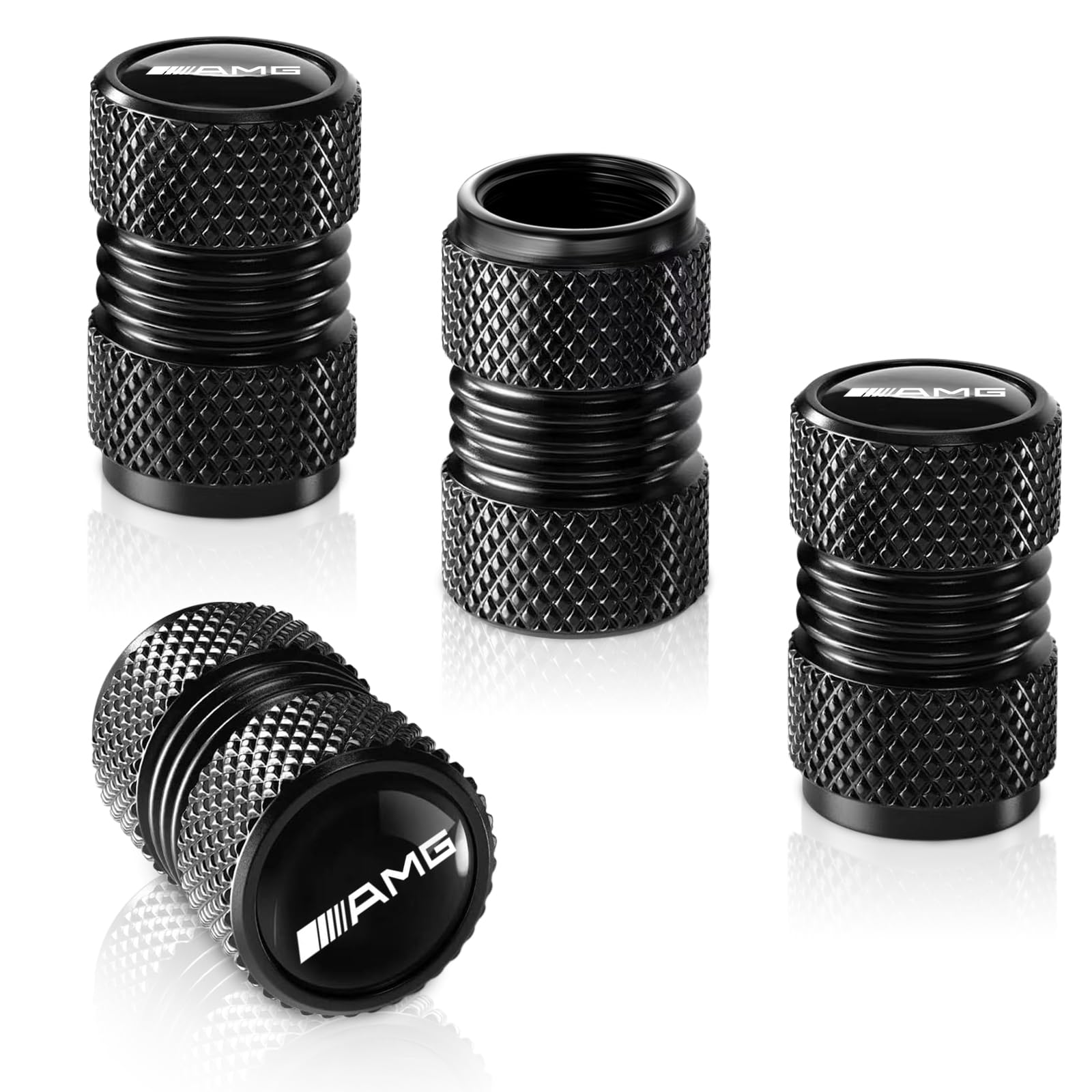 Tire Valve Stem Cap Cover for Mercedes Benz AMG Accessories Belt O-Ring Seal Corrosion Resistant Tire Valve Stem Air Cap 4 Pack Black
