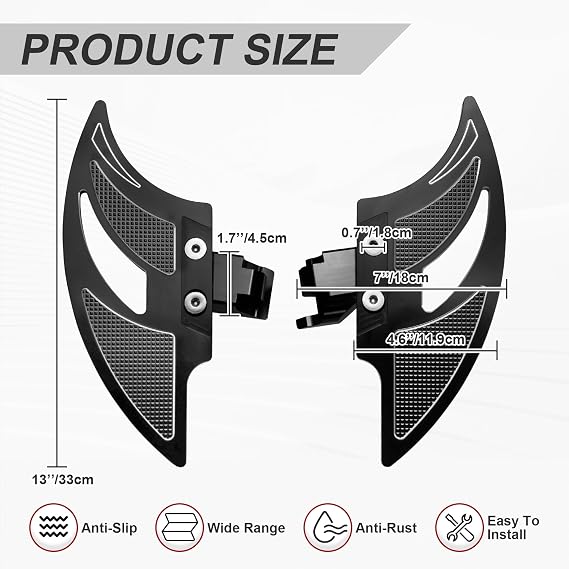Large Bat Shape Driver Floorboards for the Can-Am Ryker All Models (2015-2025) | Rider Footrest Pedal for ACE 600 900 / Rally Edition/Sport (Black)