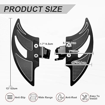 Large Bat Shape Driver Floorboards for the Can-Am Ryker All Models (2015-2025) | Rider Footrest Pedal for ACE 600 900 / Rally Edition/Sport (Black)