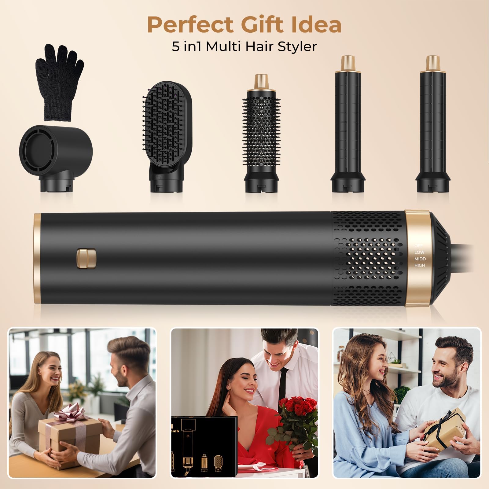 UKLISS Asciugacapelli 5 in 1 Spazzola Asciugacapelli - Hairstyler Airstyler 5 in 1 con 1000 W Asciugacapelli, Airflow Ricci per Capelli, Spazzola ad Aria Calda, Spazzola Lisciante - Nero