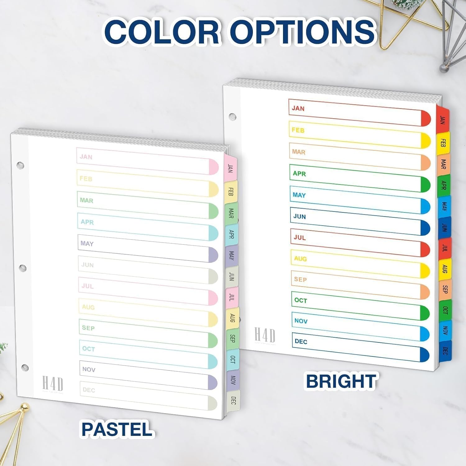 H4D Monthly Binder Dividers for 3-Ring Binder, Jan-Dec 12 Tab Dividers with Customizable Table of Contents, Multicolor Tabs, Reinforced Holes, Letter Size, Pastel, 4 Sets