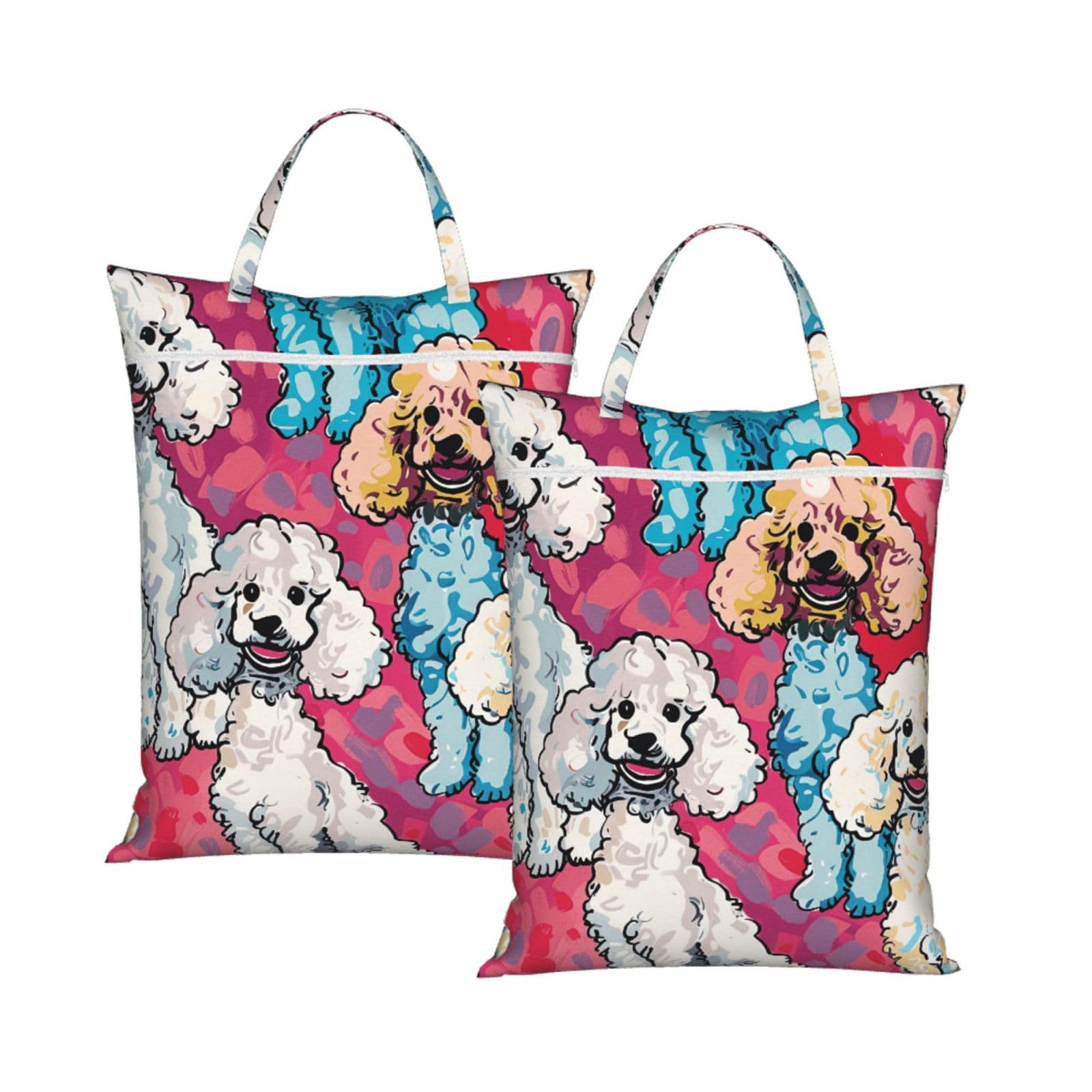Large Travel Laundry Bags,Poodles Dogs Print with Handle Foldable Laundry Bag for Holidays Gym Swimming and Family Trips, 2Pcs