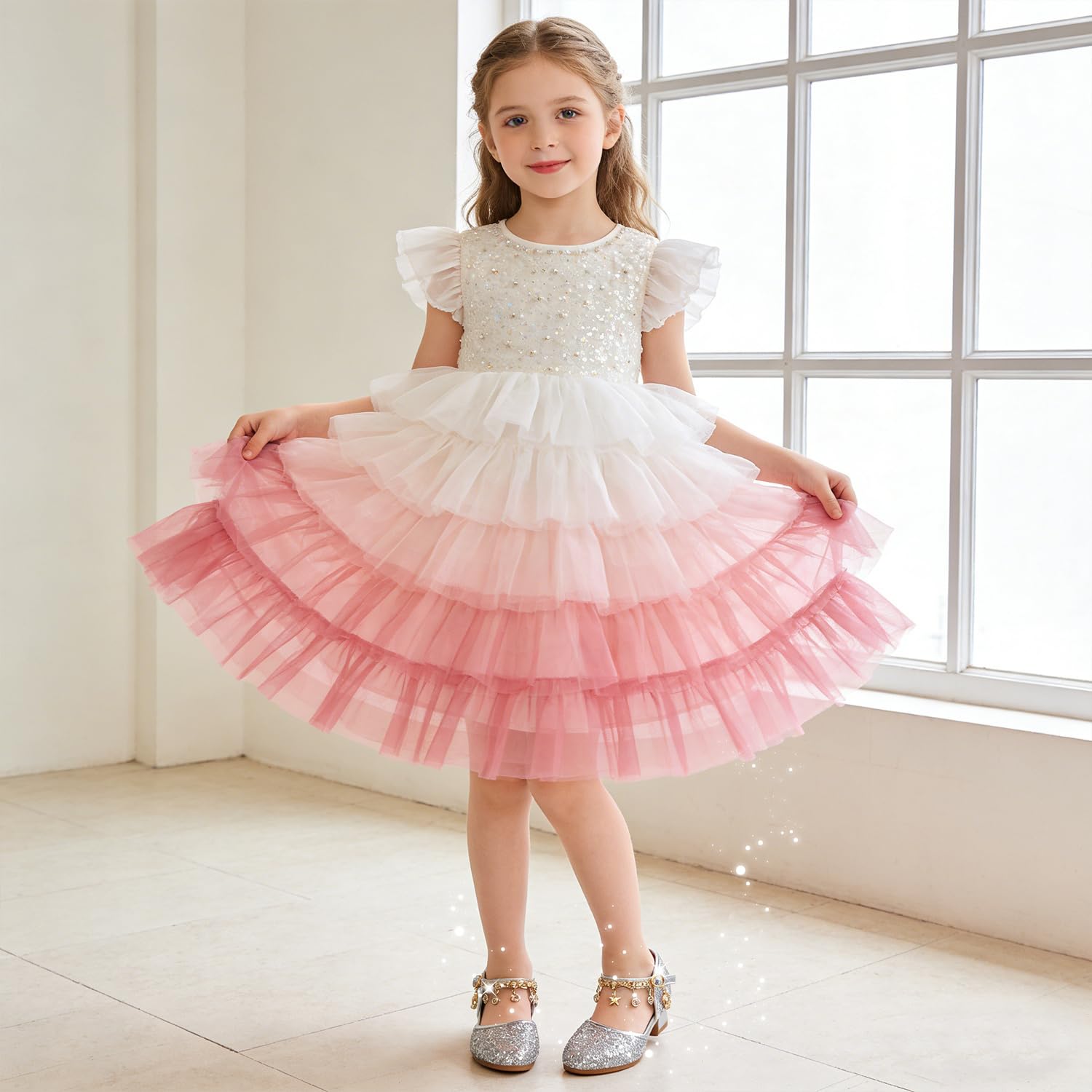 LECYGNB Mädchen Mary Jane Prinzessin Schuhe Ballerinas mit Absatz Glitzer Schuhe Kinder Party Schuhe Halbschuhe Kinder Cosplay Schuhe Hochzeiten Schulschuhe - 3