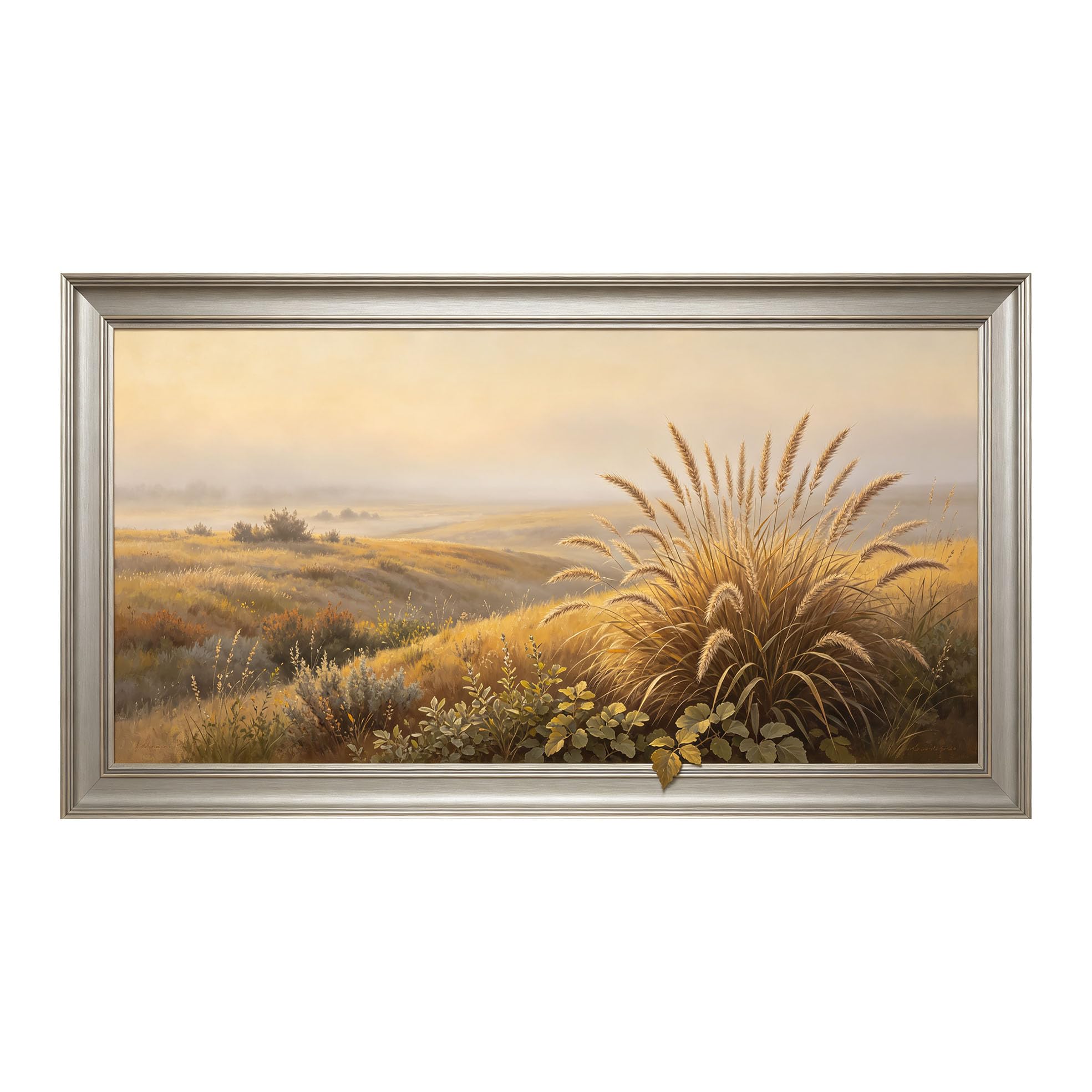 Yzpallescene 3D Framed Wall Art 50cm×100cm Meadow Sunset Oil Painting Panoramic Landscape Large Size SelfAdhesive Removable Wall Decor Prints Artwork for Living Room Bedroom Office
