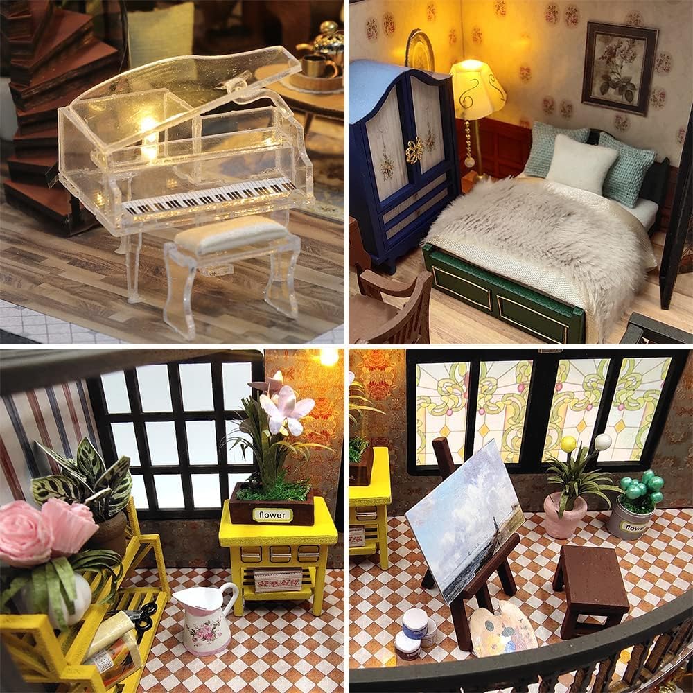Villa Building Set in miniatura – Legno fai da te modello hobby kit – Villa con luce LED – Decorazione fai da te casa – Regalo per adulti