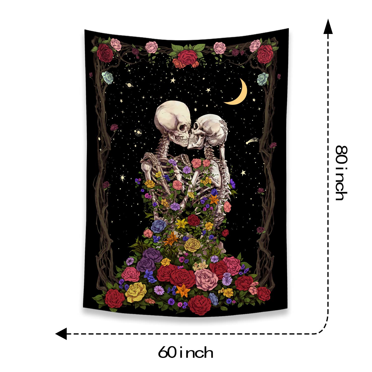 Uspring Tapiz De Calavera En Blanco Y Negro, Tapices De Esqueleto Trippy Tapiz De Mago Negro Tapiz Gotico D 732384