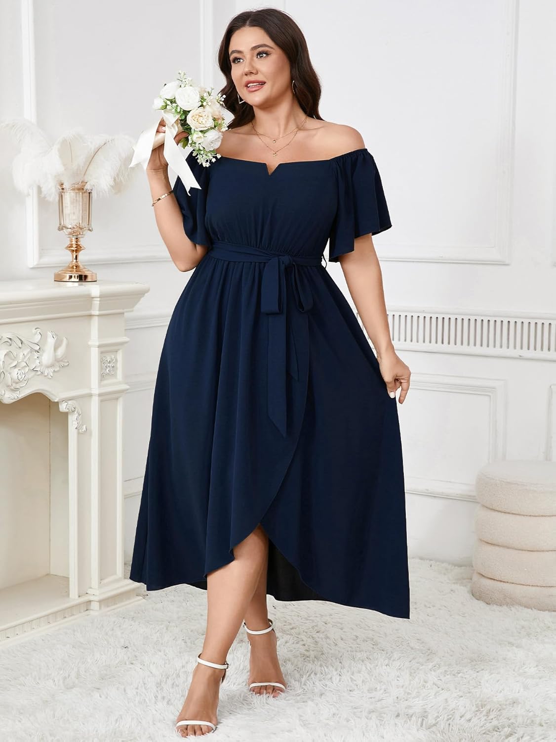 Women's Plus Size Maxi Dress Short Sleeve Square Neck Flowy A Line Wedding Guest Cocktail Long Dress - Image 7