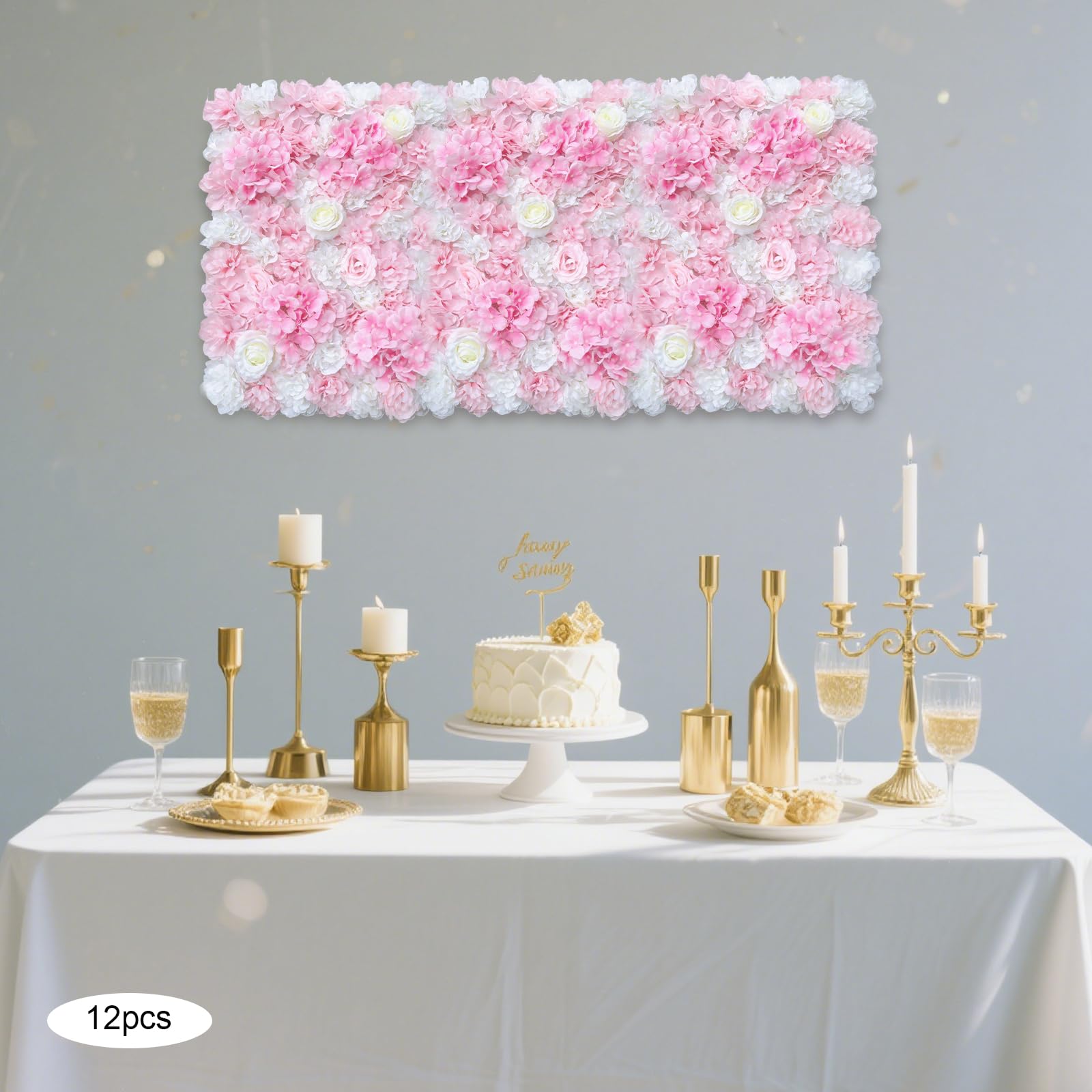 Lote de 12 paneles de pared con forma de flores artificiales, 60 x 40 cm