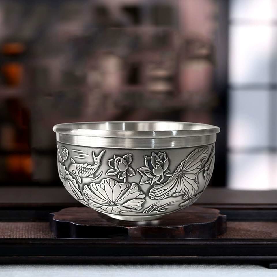 Thai Bowl Traditional Silver Carved Scrying Bowl Vintage Offering Ritual Retro Decoration for Essential Oils Yoga I