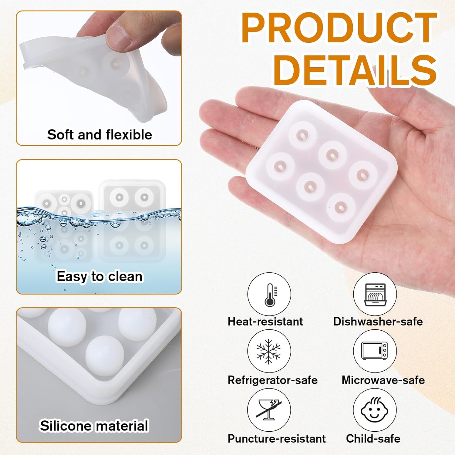 2 Pcs Silicone Resin Bead Molds 10-18mm Ball Bead Designs with Hole DIY Jewelry Making Tools Round Beads Mold for Bracelet DIY Earrings Necklaces Craft Decoration Supplies